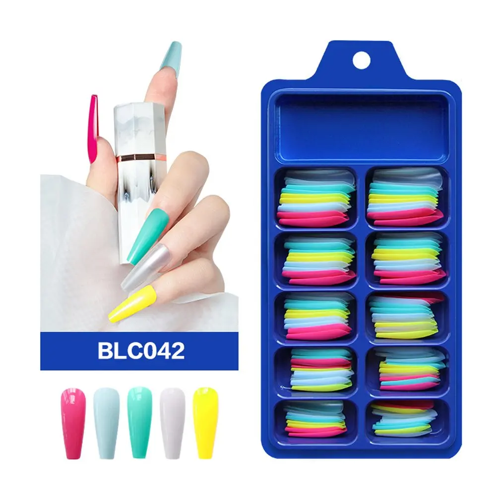 

100pcs Little Blue Box Long Nail Patch Finished Nail Patch False Nail Sticker Artificial Ballet False Nails Nail Extension