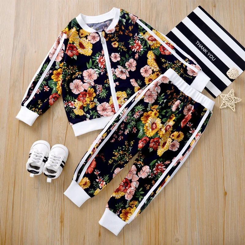 

2021 New Baby Girl Clothes For Girls Set Sleeve Coat + Pants Outfits 2PCs Clothing Cool Girl Suit For 2-6 Age