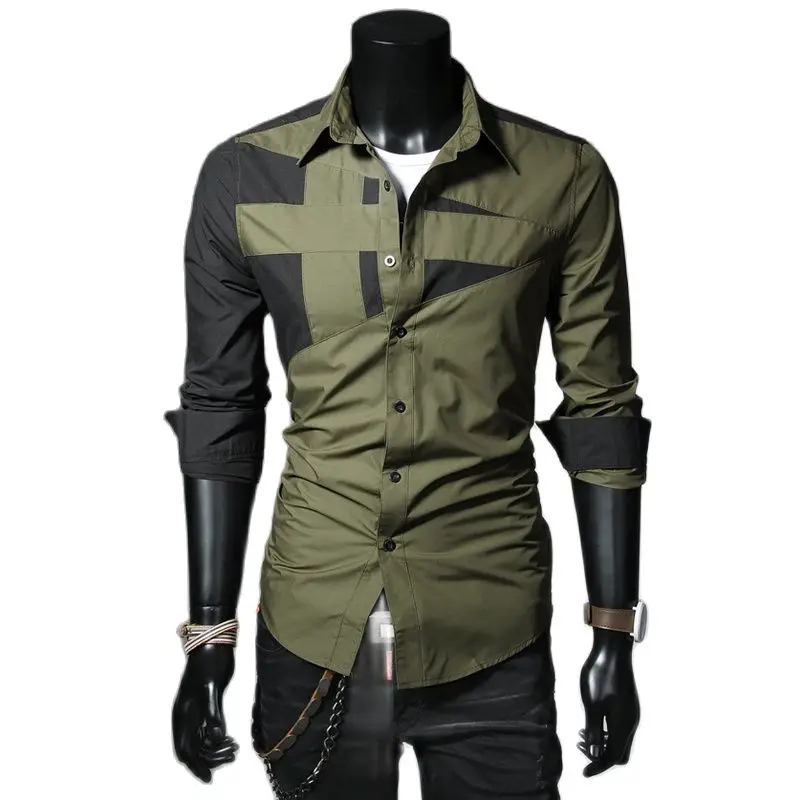 

Men's Shirts Fashion Personality Mens Casual Slim Long-sleeved Shirt Top Blouse Black White Men Shirt style Ѭђбака