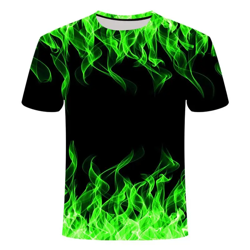 

High Quality Fashion Sale Men'S Round Neck Short Sleeve Summer New T-Shirt Blue Green Red Purple Flame 3d Printed Top