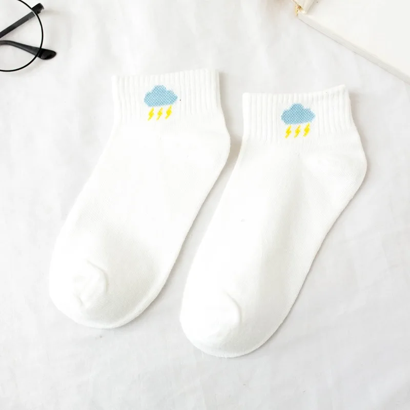

2 Pairs Of Women's Socks Spring And Summer New Japanese Sweet Campus Wind Weather Pattern Cotton Breathable Women's Boat Socks