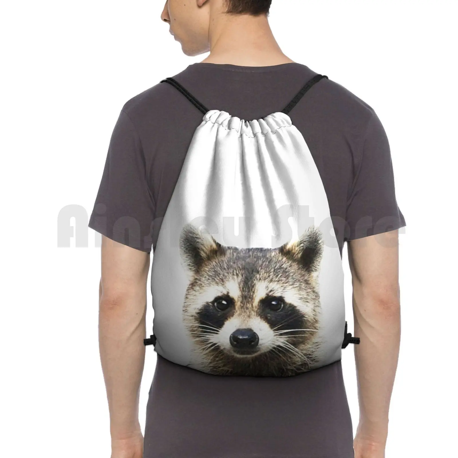 

Raccoon Print , Nursery Decor , Animal Print , Woodlands Wall Art Backpack Drawstring Bag Riding Climbing Gym Bag Raccoon