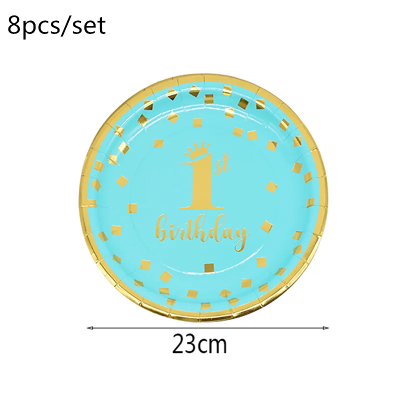 blueB01 1st Birthday Party Supplies Pink Blue Paper Plates Cups Straws Disposable Tableware Banner Gender Reveal Baby Shower Party Decor - Цвет: blueB01