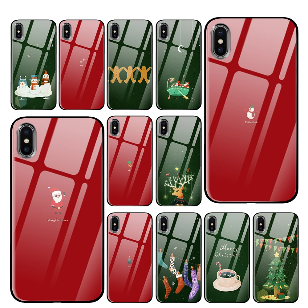 Роскошный Рождественский постер из закаленного стекла для iPhone 5 5S 6 6s 7 8 Plus X XS XR 11 Pro Max