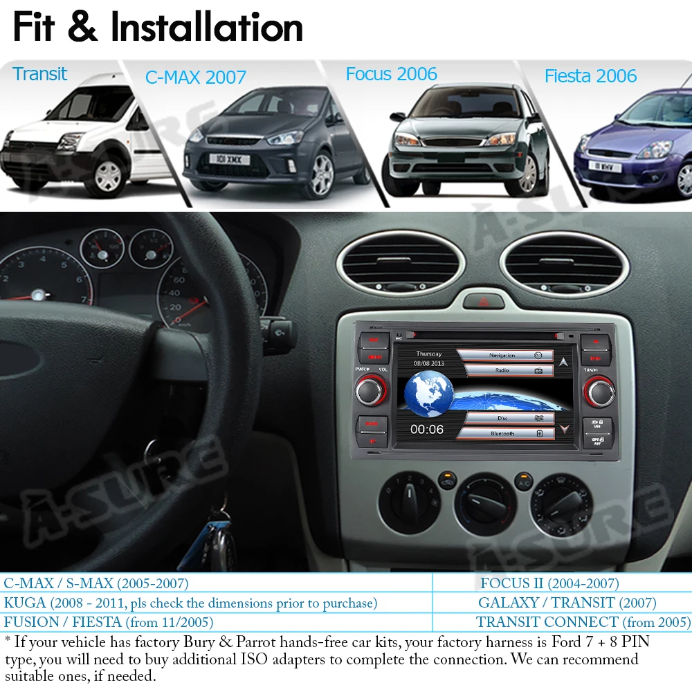 Автомагнитола A Sure 2 Din с GPS DVD плеером навигацией для Ford Transit Focus Galaxy S Max C Fusion Fiesta BT RDS
