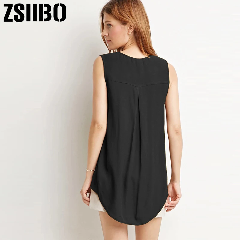 Женская блузка без рукавов с глубоким v образным вырезом Повседневная однотонная