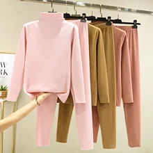 FAKUNTN Conjunto de ropa interior térmica para mujer, traje de invierno, Dralon largo, calzoncillos cálidos, conjunto de 2 piezas (3)