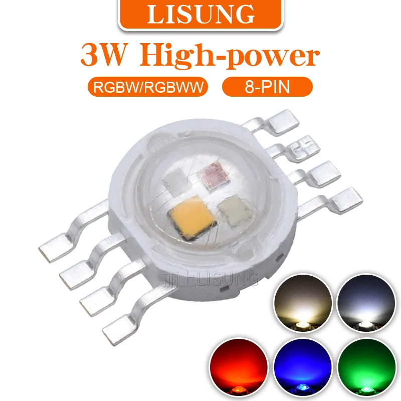 3W Watt High Power Rgbw 8pins Chip Spotlight Warm White Downlight Beads Molding Led Stage Colorful Light Source Beads