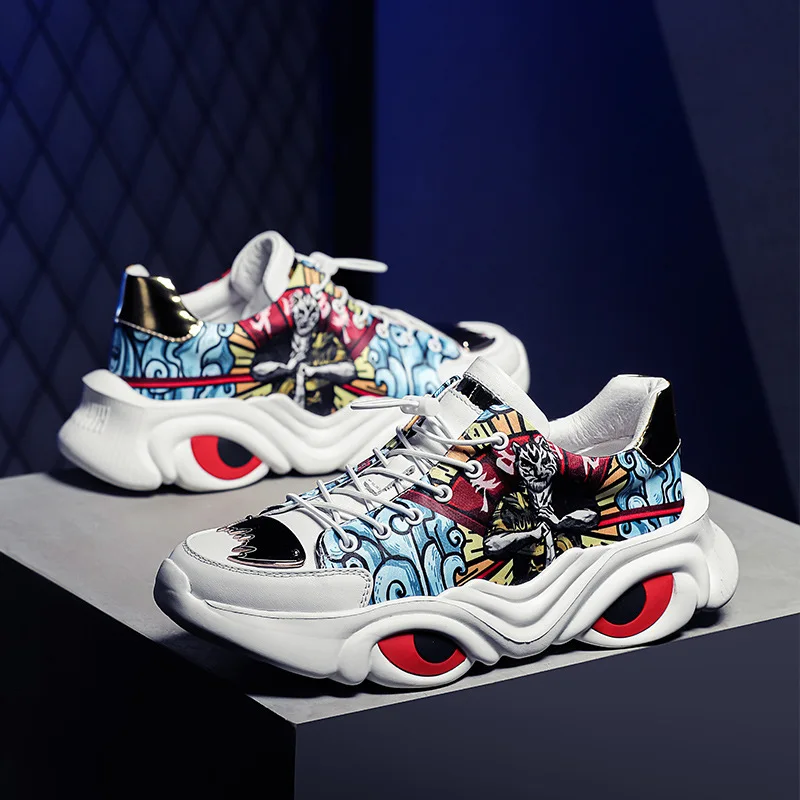 

HUNU Chinese style men's shoes spring new men's print fashion men's shoes new sports running dad shoes