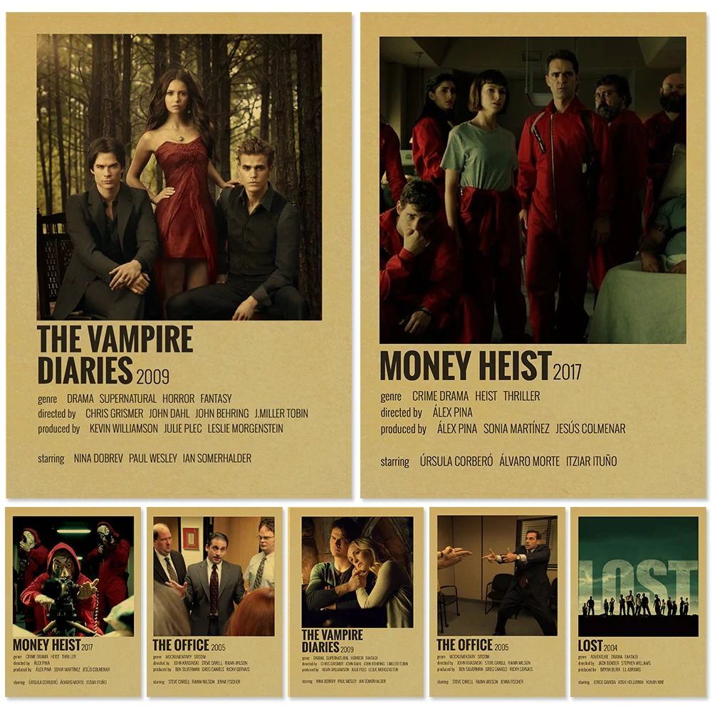 

Classic TV Show Vintage Kraft Paper Posters Money Heist The Vampire Diaries Retro Home Wall Decor Poster Art Painting Pictures