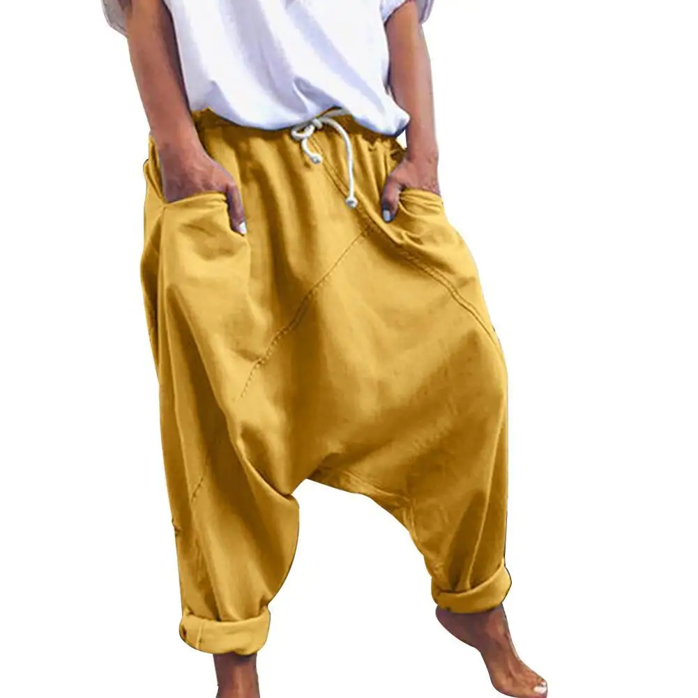 

Women Casual Drawstring Pockets Drop Crotch Baggy Long Trousers Harem Pants Trousers Harem Pants