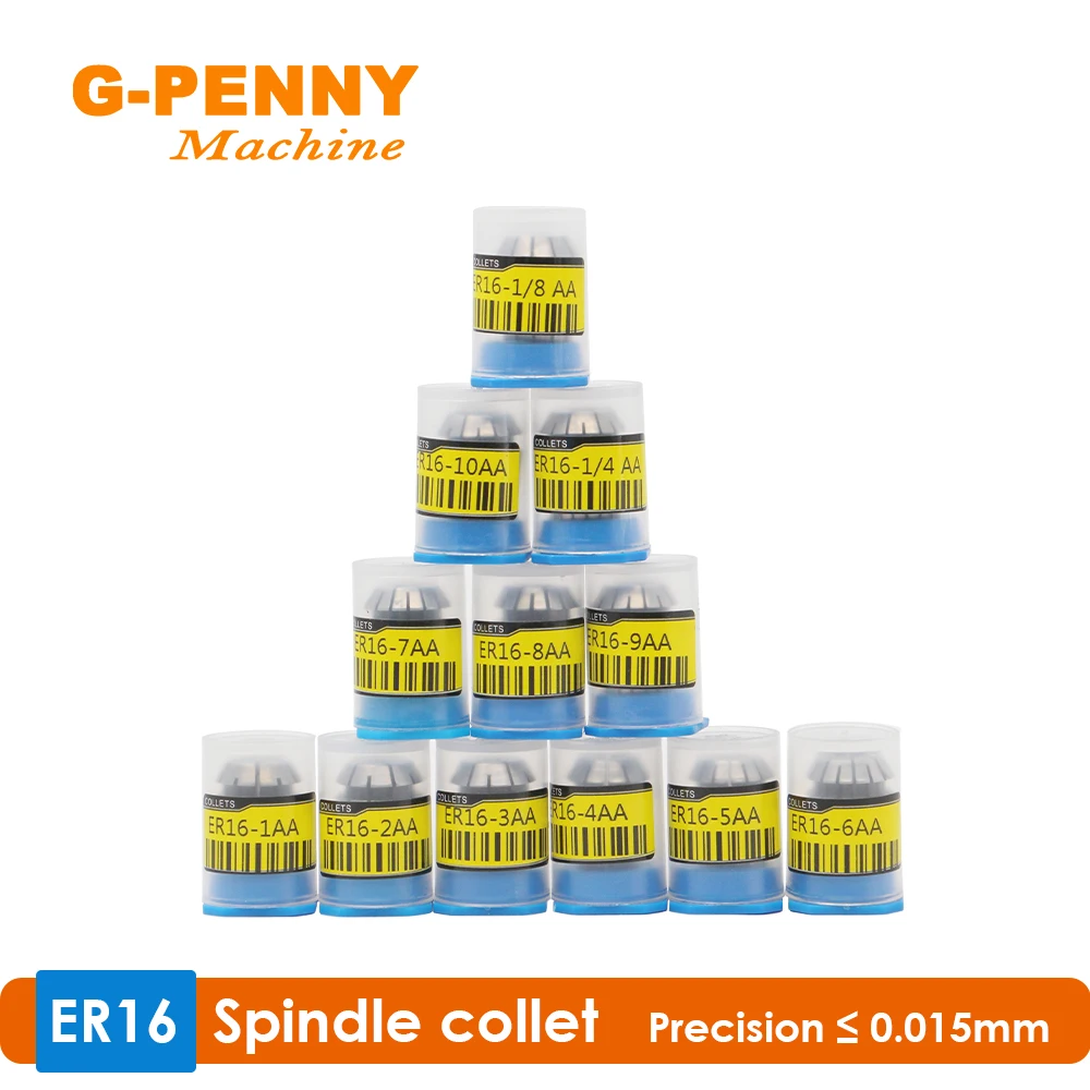 

G-PENNY Machine 1 Kit Collet ER16 Precision 0.015 Collet 1-10mm,1/4,1/8mm Spring Collet for CNC Milling lathe tool and spindle