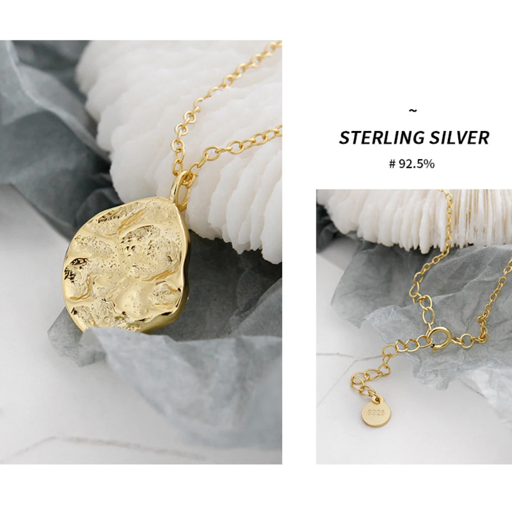 

Nature Inspired Irregular Rock Pattern Lunar Surface Necklace In 925 Sterling Silver Jewelry Geometric Charm Pendant Necklaces