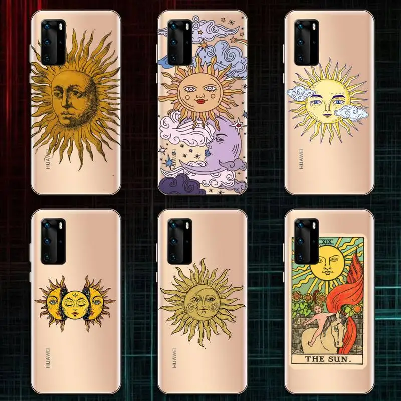 

Sun and Moon Face art pattern Phone Case Transparent for Huawei honor A X V 9 8 10 20 I S max note pro mate lite