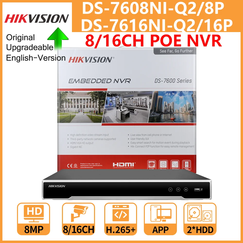 

Hikvision NVR DS-7608NI-Q2/8P DS-7616NI-Q2/16P 8/16 Channels 4K Network Video Recorder 8MP 2 SATA For PoE IP Camera H.265+ CCTV