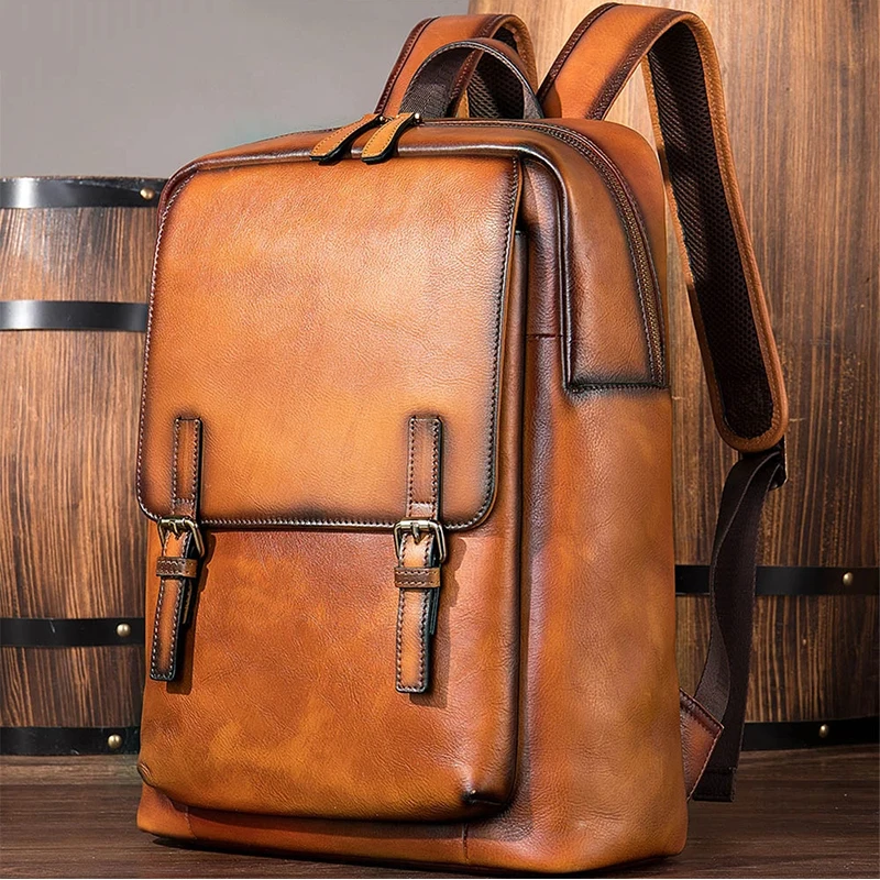 

Luufan Leather Backpack Men Bookbag For Teenager Schoolbag Casual Daypack Laptop Backpack College Shoulder Bag Rucksack For Men