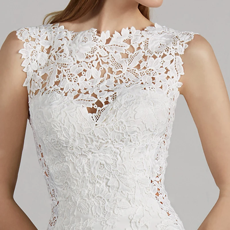 

Evening Dress Illusion Luxury White Sleeveless Embroidery V-Neck Tulle Lace Court Train Trumpet Vintage Women Formal Gown TS613