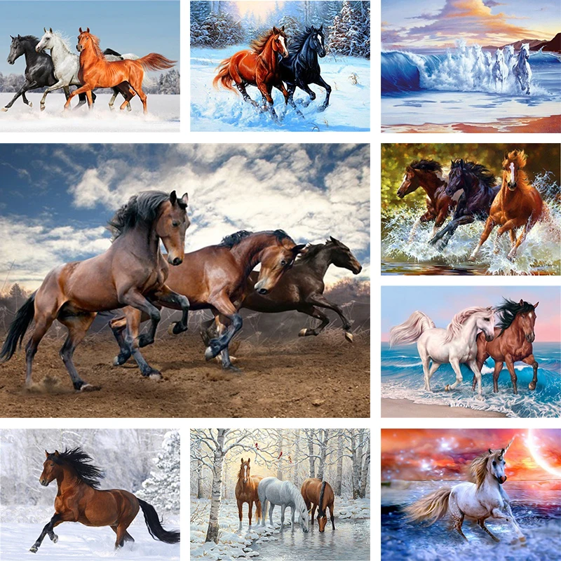 

Handmade 5d Diamond Painting Full Circle Horse Cross Stitch Kit Round Diamond Mosaic Picture Decoration Gift Animal Diamond Embr