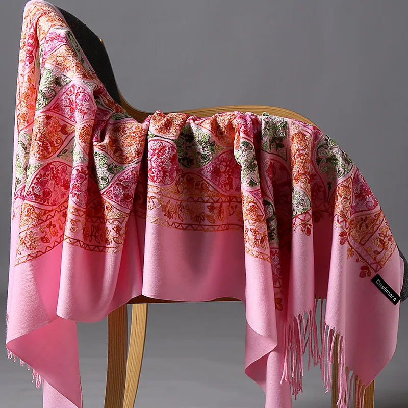 Женские однотонные кашемировые шарфы с кисточками зимний осенний длинный шарф