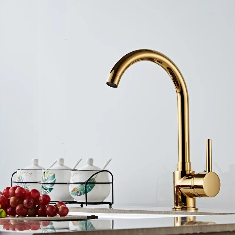 Deck Mount Brushed Gold Kitchen Faucet 360 degree rotation kitchen mixer taps Tap Hot and Cold Water Mixer Taps HY-1773 | Обустройство