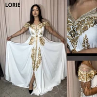 lorie a line cap shoulder evening dresses 2021 fashion beaded gold lace appliques dubai formal long elegant prom party gowns