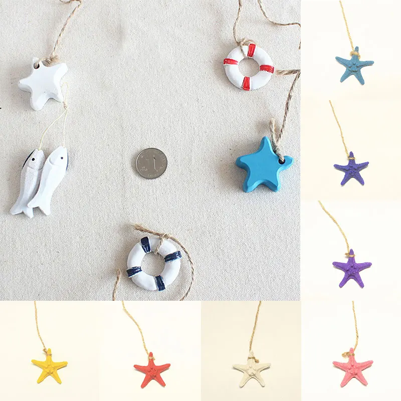 

New Mediterranean Style Decorative Fishnet Marine Fishnet Wall Decor Starfish Small Fish Anchor Lifebuoy Small Pendant Wooden