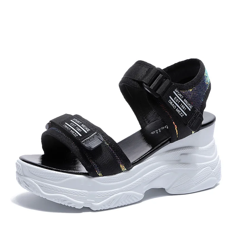 

SWYIVY PU Chaussure Femme Platform Sneakers Woman Sandals 2020 Summer Fashion Wedges Shoes For Women Sandals Solid Strap Ladies