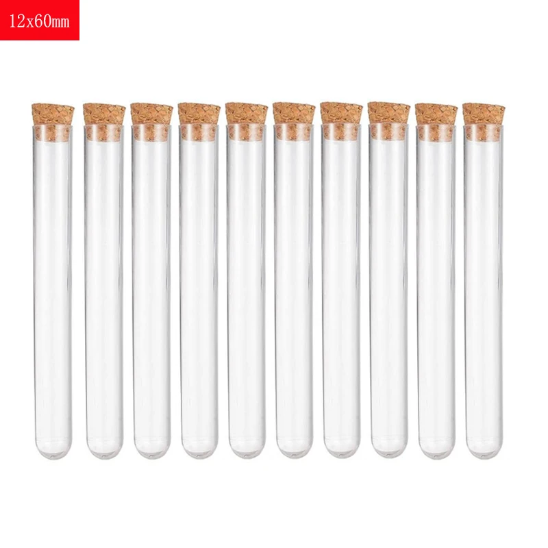 

10pcs/pack 12x60 Mm Transparent Laboratory Transparent Plastic Test Tube Vial with Push Cap School Laboratory Equipment Supplies