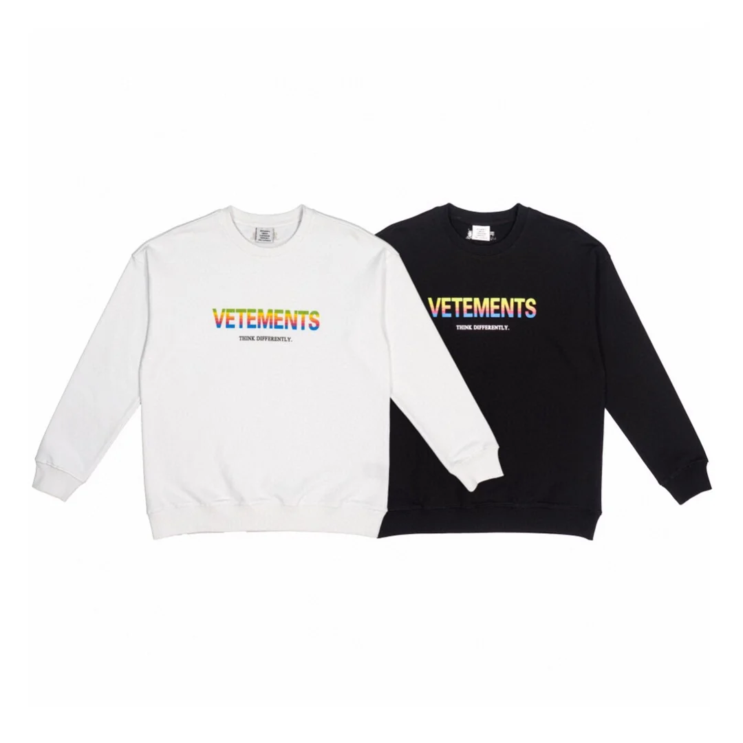 

Vetements Long-sleeved T-shirt 21ss Rainbow Letter Logo Round Neck Vetements High Street Loose T-shirt