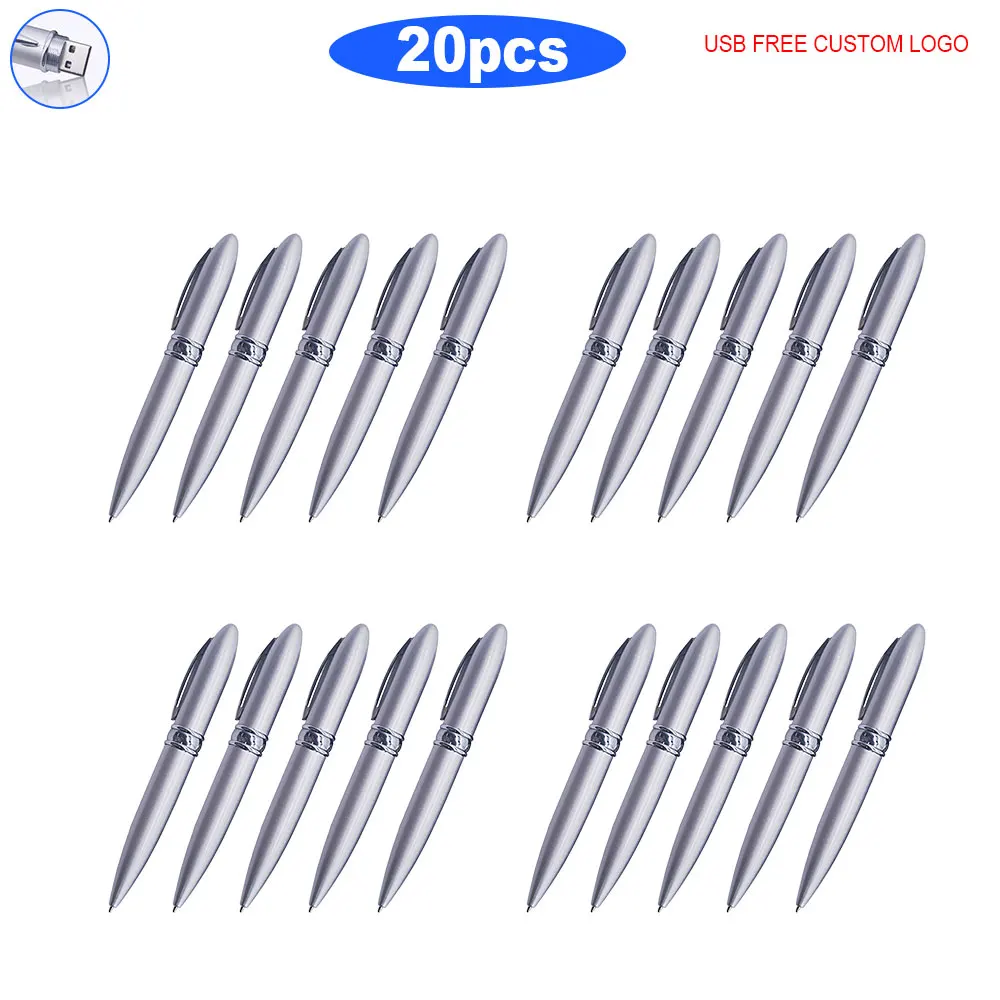 

High speed 20pcs free logo USB Flash 128GB 64GB 32GB 16GB Drive ballpoint pen Metal Pen Drive Pendrive USB 2.0 flash drive USB