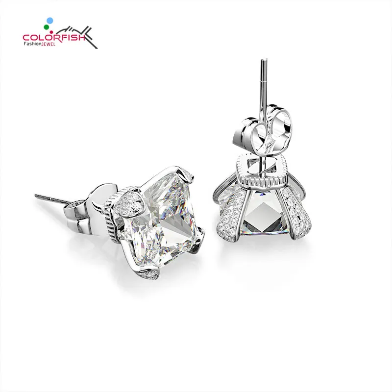 

COLORFISH Genuine 925 Sterling Silver Ice Cut Simulated Diamond 8mm x 8mm Square Cushion Stud Earrings for Women