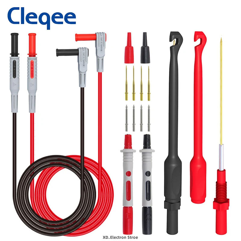 

Cleqee P1033B Automotive Multimeter Test Leads Kit with Wire Piercing Puncture Probes 4mm Banana Plug Test Leads Test Probes