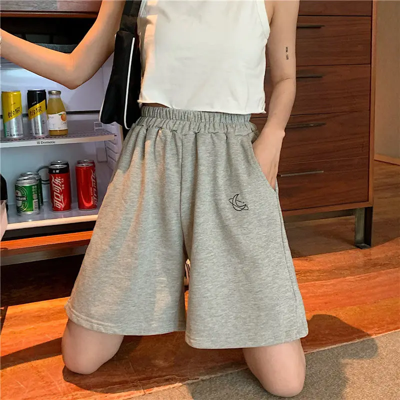 

Shorts Women Embroidery Elasticity Lovely Girls Korean Style Sweet Students Harajuku Colorful Simple Oversize Trousers Female