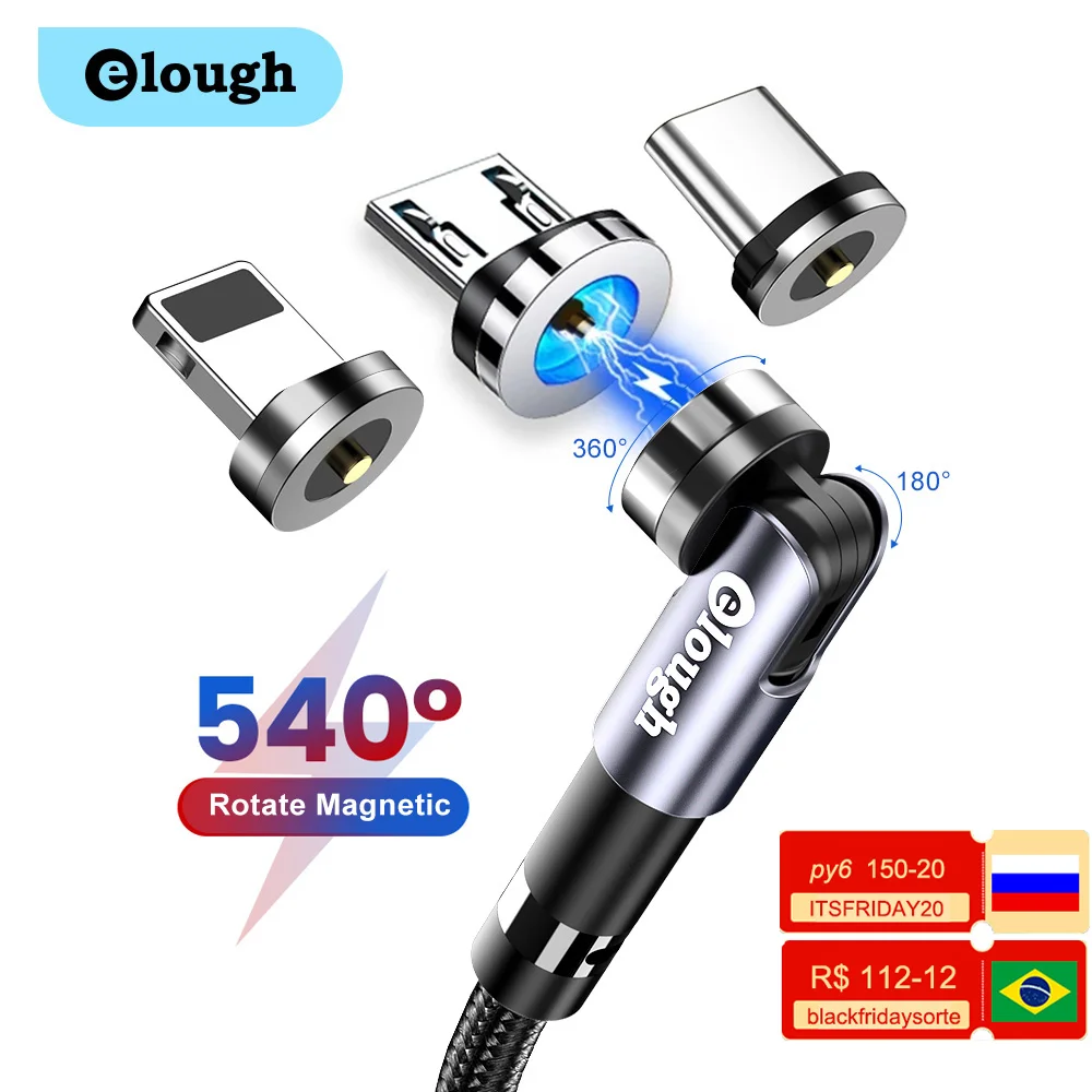 

Elough 540 Rotate Magnetic Cable Micro USB Type C Cable for iPhone 13 12 11 8 Xiaomi Samsung Fast charging Magnetic Charger Cord