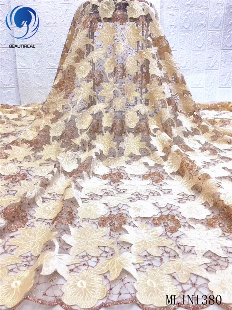 

Beautifical nigerian lace fabrics embroidery pink Flannel fabrics High quality african tulle lace embroidry for women ML1N1380