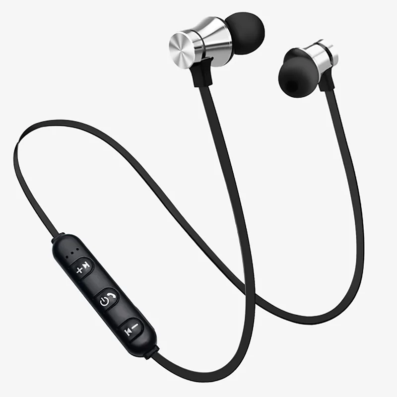 Magnetic Wireless Bluetooth Earphone Music Headset Phone Neckband Sport Earbuds Headphone with Mic For iPhone Samsung Xiaomi - Color: silver