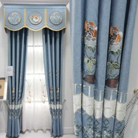 linen embroidered cloth bedroom living room room embroidered shading curtain finished korean style blue gray new style