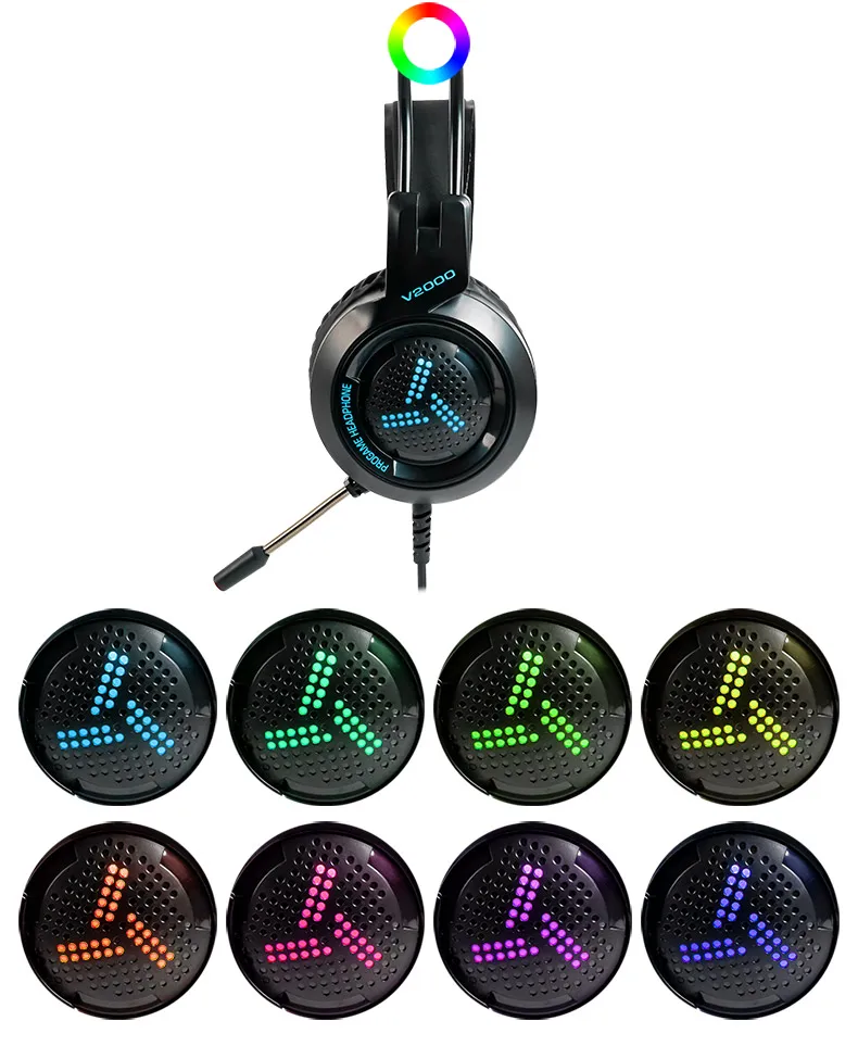 Cosbary Gaming Headset Stereo Deep Bass Game Headphone with Mic for Computer Profession Gamer 7.1 USB Channel Surround Sound RGB