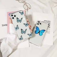 fashion beautiful blue butterfly transparent phone case for samsung galaxy s21 s20 s9 s8 s10 plus s10e note 8 9 10 20 soft cover