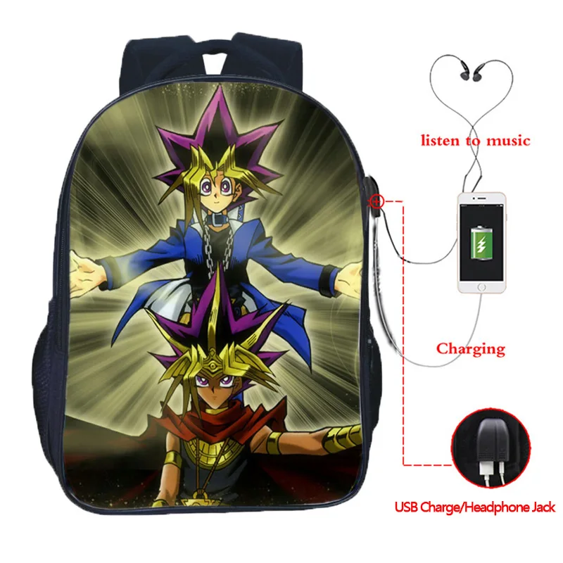

Yu-Gi-Oh! Multifunction Backpack Yugi Kaiba School Bags for Teenagers USB Charging Travel Shoulder Bags