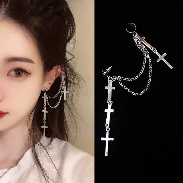 

Korean Fashion Cross Earrings For Women Jewelry Personality 2020 Fashion Tassel Earrings Grunge 2021 Trendy Ear Cuff Wholesale