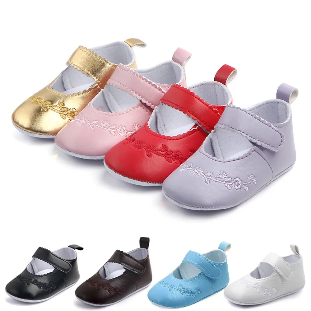 

Newborn baby girl embroidery non-slip toddler shoes fashion girls solid color stitching non-slip sneakers 40*
