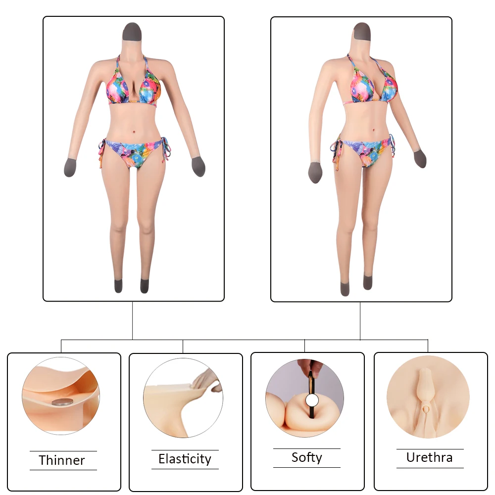D Cup Silicone/Cotton Bodysuits Realistic Breast Forms Fake Vagina for Male to Female Transgender Crossdresser With Arms 4G |