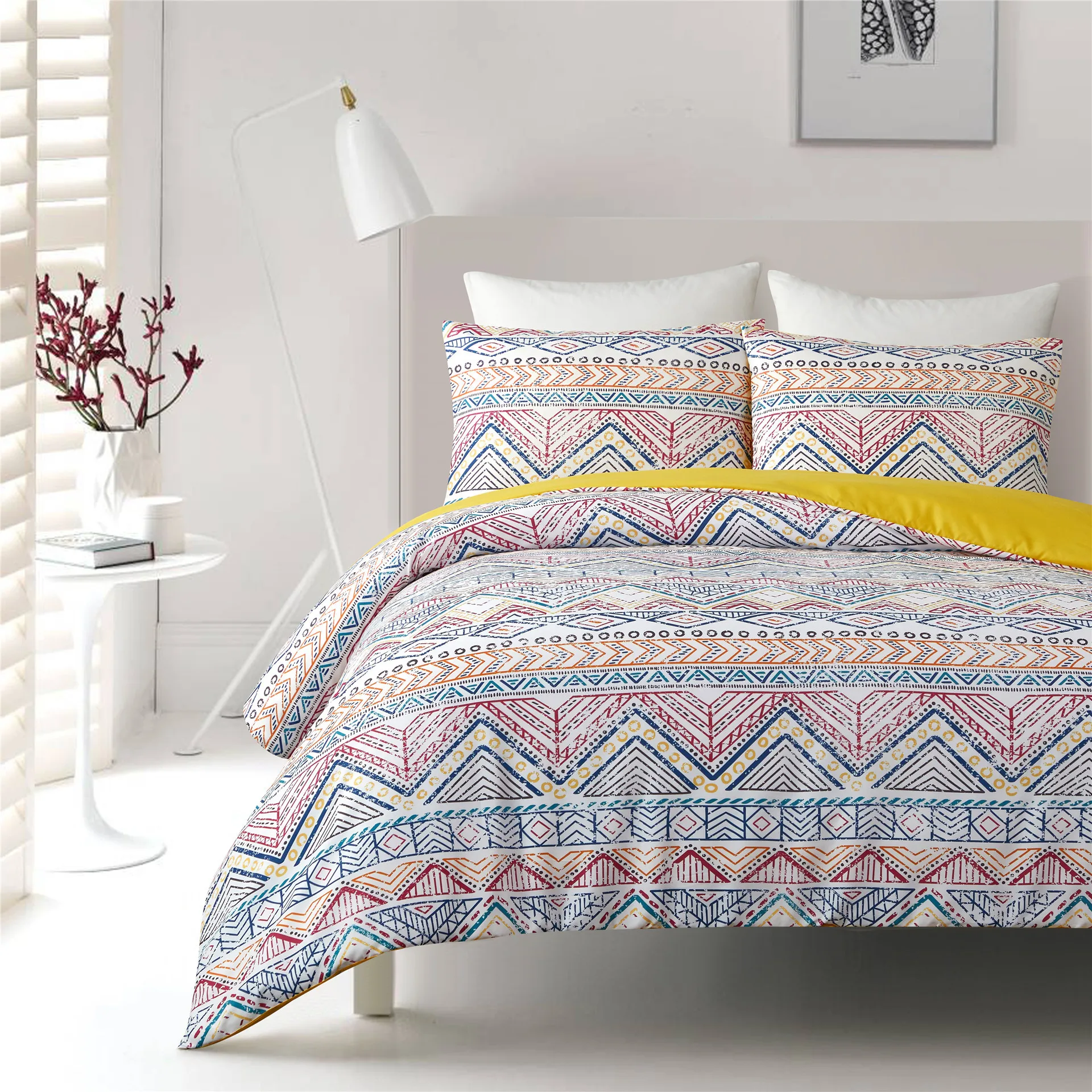 

3pcs Bohemian style Linens Reactive printing bedding set sanding bed linen beds set quilts duvet cover set pillow case for home