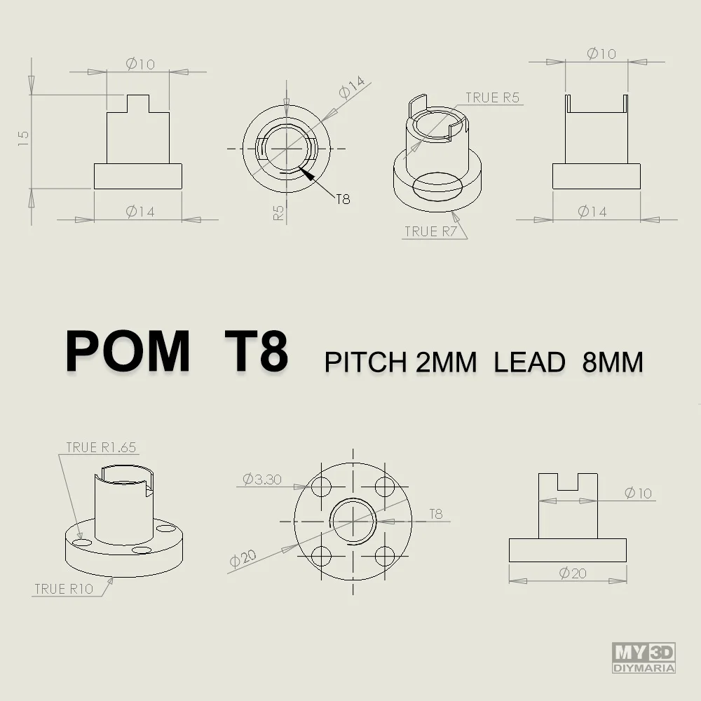Модернизированная ось Z для фотолампы рандовый винт T8 винтовая гайка 2 мм/8 мм