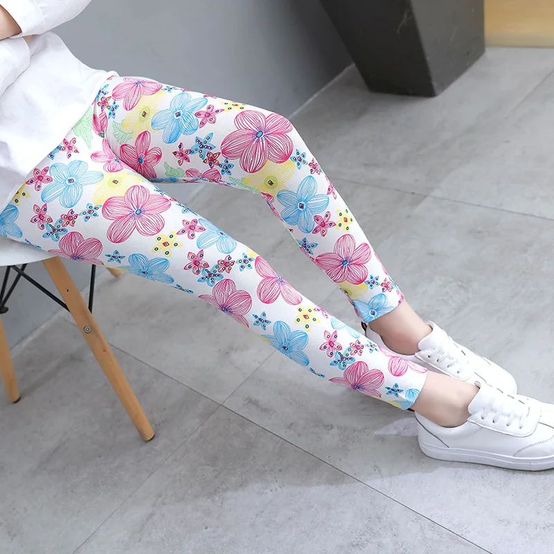 

Girls Leggings for Kids Rainbow Print Casual Floral Pencil Pants Cute Toddler Skinny Trousers Teenage Child 2 to 9 Years