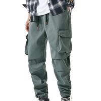 men pants solid color ankle tied summer multi pockets drawstring trousers for sports