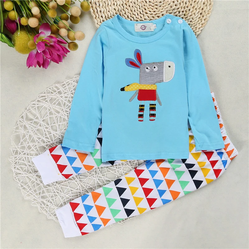 2020 New Spring 2pcs Baby Girl Clothes Autumn Boys Colorful Cartoon Donkey Pattern Cotton T-shirt and Trousers Set Kids Clothing | Детская