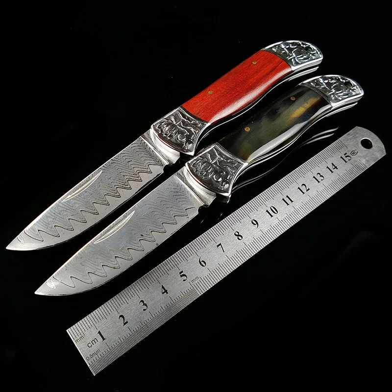 Европейский складной нож из дамасской стали с коллекционным узором ручка