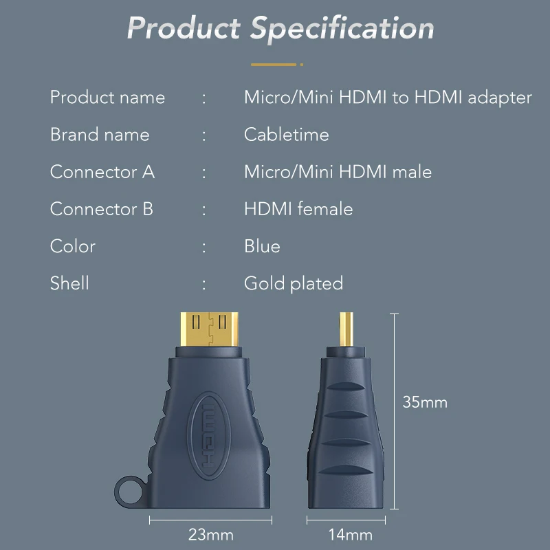Переходник CABLETIME Mini HDMI 1080P позолоченный мини штекер Стандартный Женский